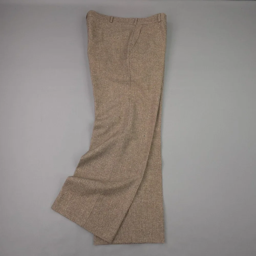 Gargini Pants Mens 36x30 Brown Flecked Wool Tweed Check Pleated Dress Trousers